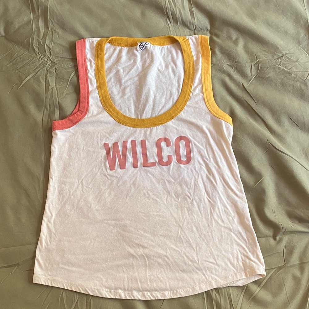 WILCO Graphic Ringer Tank - White with Pink & Mustard Trim